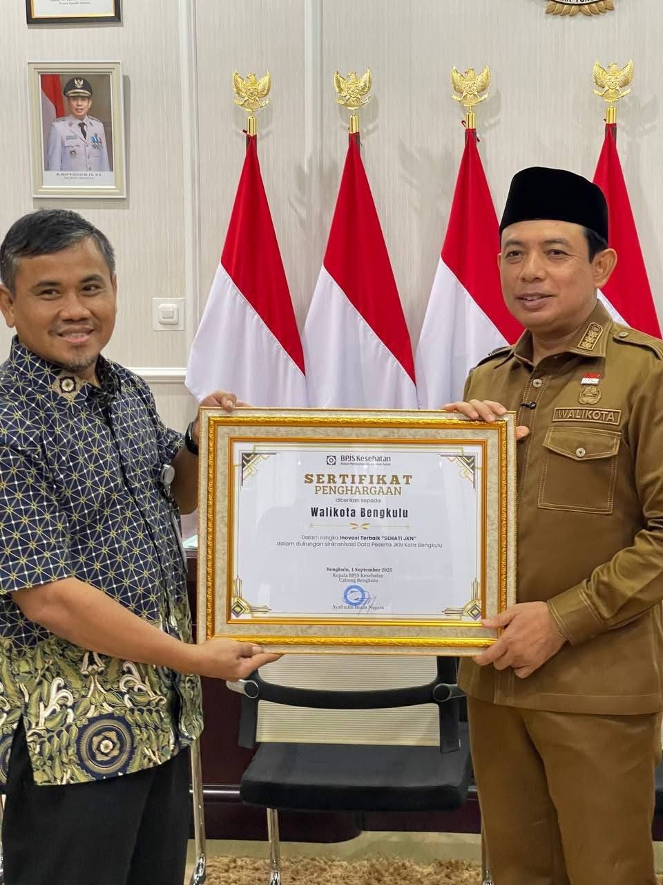 Kota Bengkulu Raih Penghargaan Sehati, Terbaik dari BPJS Kesehatan