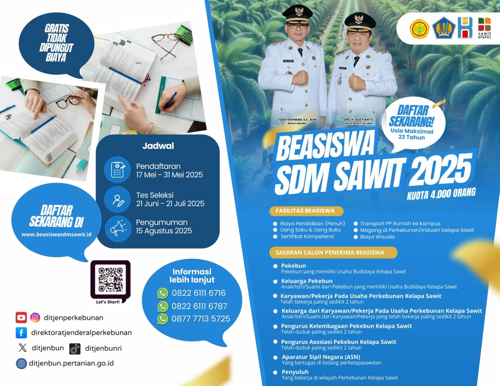 Dirjen Perkebunan RI Kembali Buka Pendaftaran Beasiswa SDM Sawit 2025, Kuota Ada 4.000 Orang