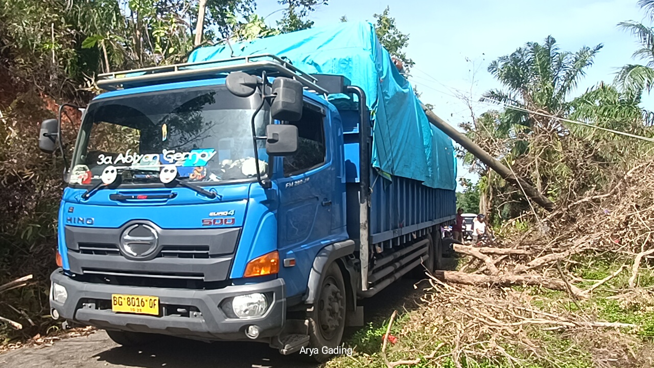 Macet Panjang, Truk Fuso Tersangkut Kabel hingga Tiang PLN Patah di Seluma