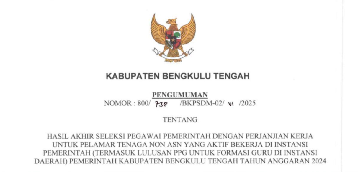 Pengumuman Kelulusan PPPK Kabupaten Bengkulu Tengah, Silakan Cek Nama Anda di Sini (Bagian 1)