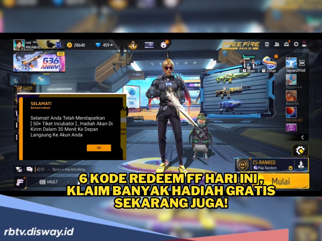 6 Kode Redeem FF Hari Ini 28 Juni 2025, Banyak Hadiah Gratis dari Event Garena