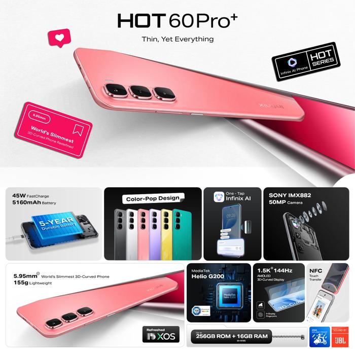 Infinix Hot 60 Pro Plus, Punya Layar 3D-curved Tertipis di Dunia