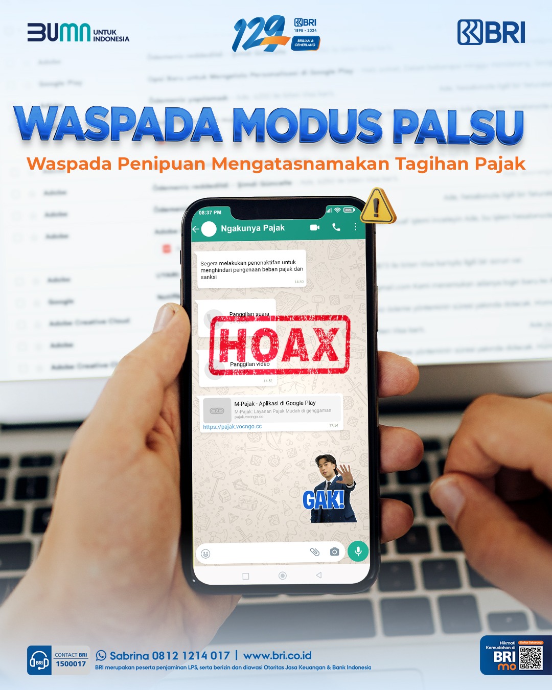 Marak Tagihan Pajak Berekstensi APK, BRI Imbau Masyarakat Tidak Terkecoh Modus Penipuan Perbankan