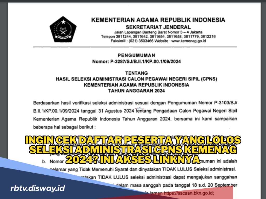 Selamat! 319.255 Lolos Seleksi Administrasi CPNS Kemenag 2024, Ini Link Daftar Nama Peserta