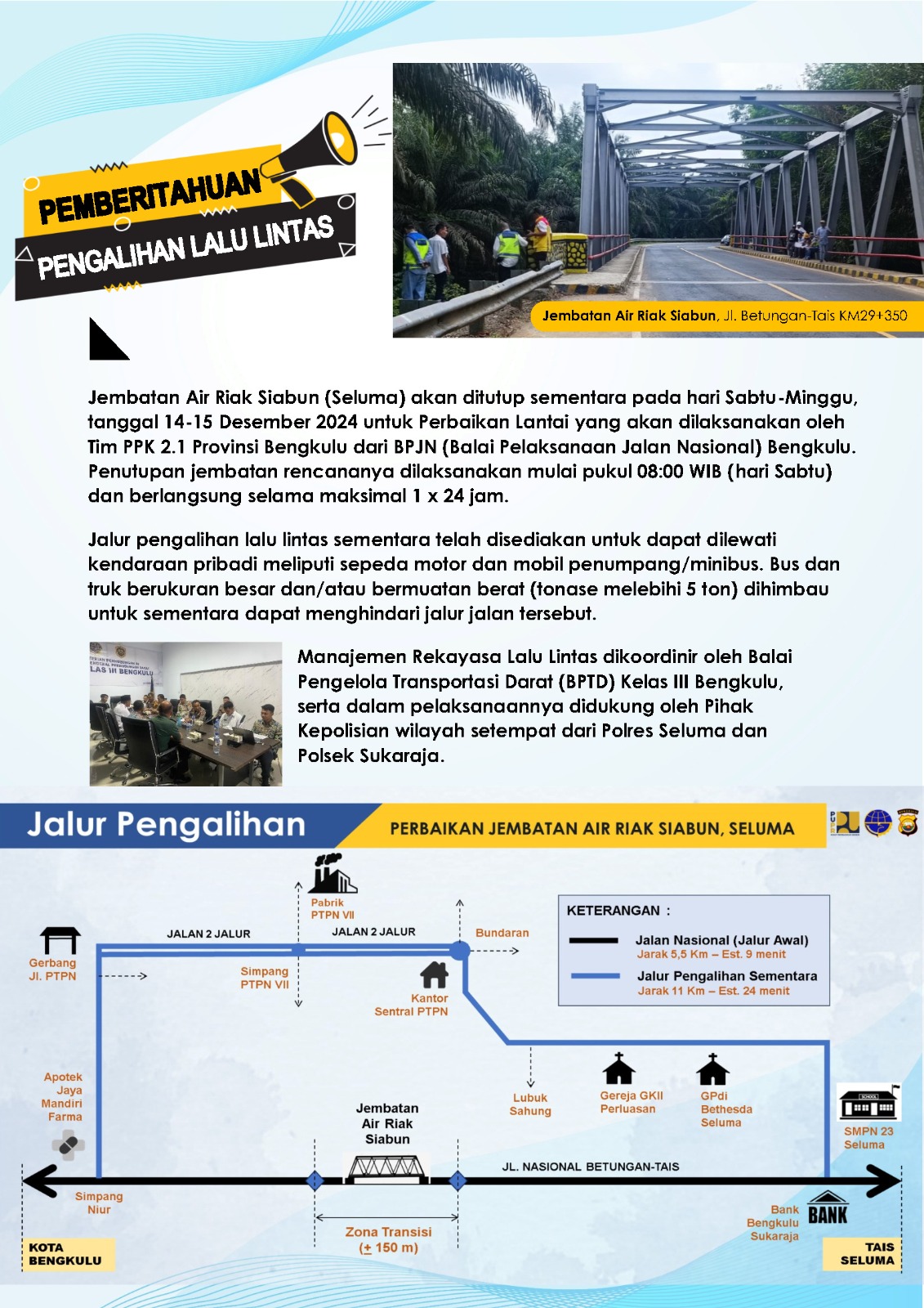 Jembatan Air Riak Siabun Direhab Mulai 14-15 Desember, Lalu Lintas Jalinbar Dialihkan, Bisa Lewati Rute Ini