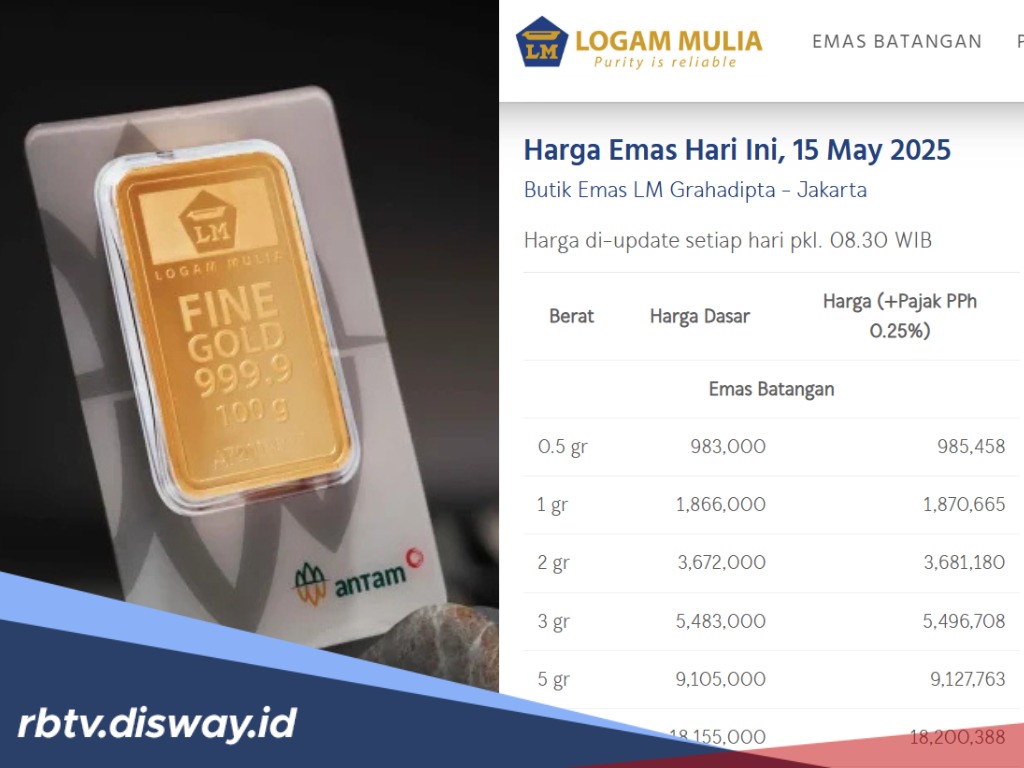 Harga Emas Antam Hari Ini 15 Mei 2025 Kembali Turun Tajam, Saatnya Borong! 
