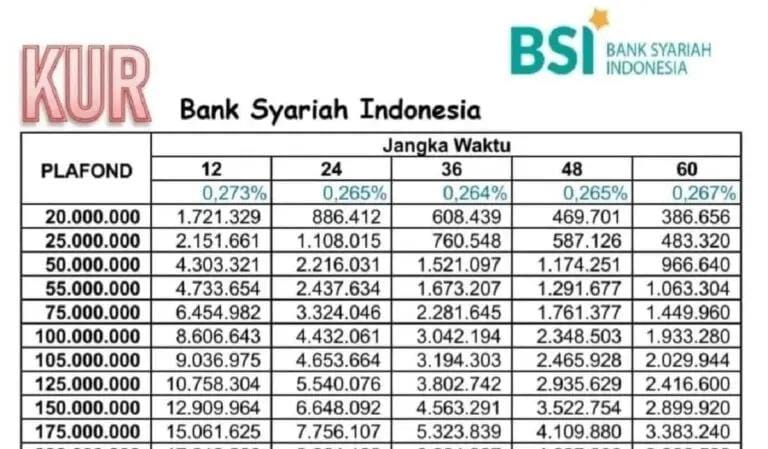 KUR BSI 2024 Kapan Dibuka? Berikut Tabel Angsuran KUR BSI 2024 Pinjaman Rp20 Juta