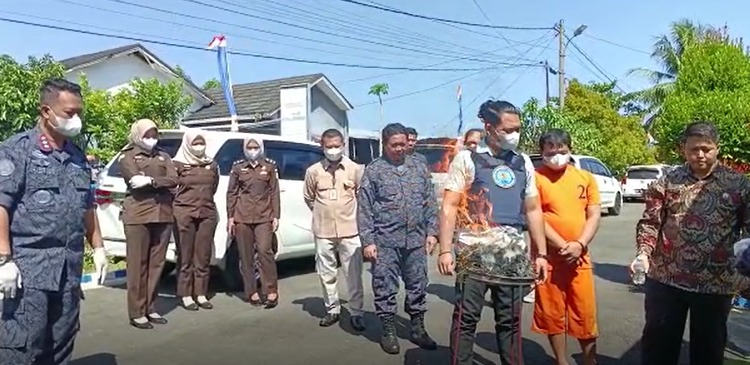 Pakai Masker, Petugas BNNK Bengkulu Bakar Ganja Depan Kantor