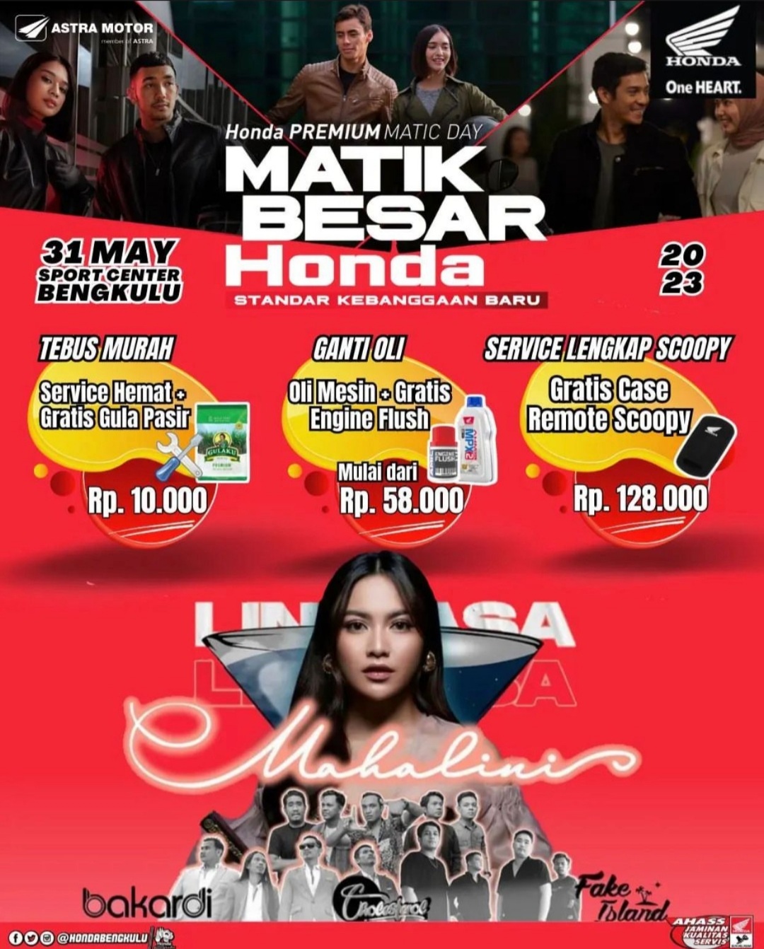 Ayo Hadir, Honda Premium Matic Day Astra Motor Bengkulu di Sport Center Bersama Mahalini Raharja