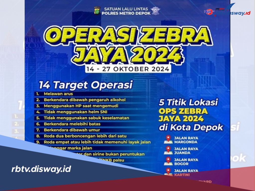 5 Titik Lokasi Razia Hari ke 7 Operasi Zebra Jaya 2024 di Depok 