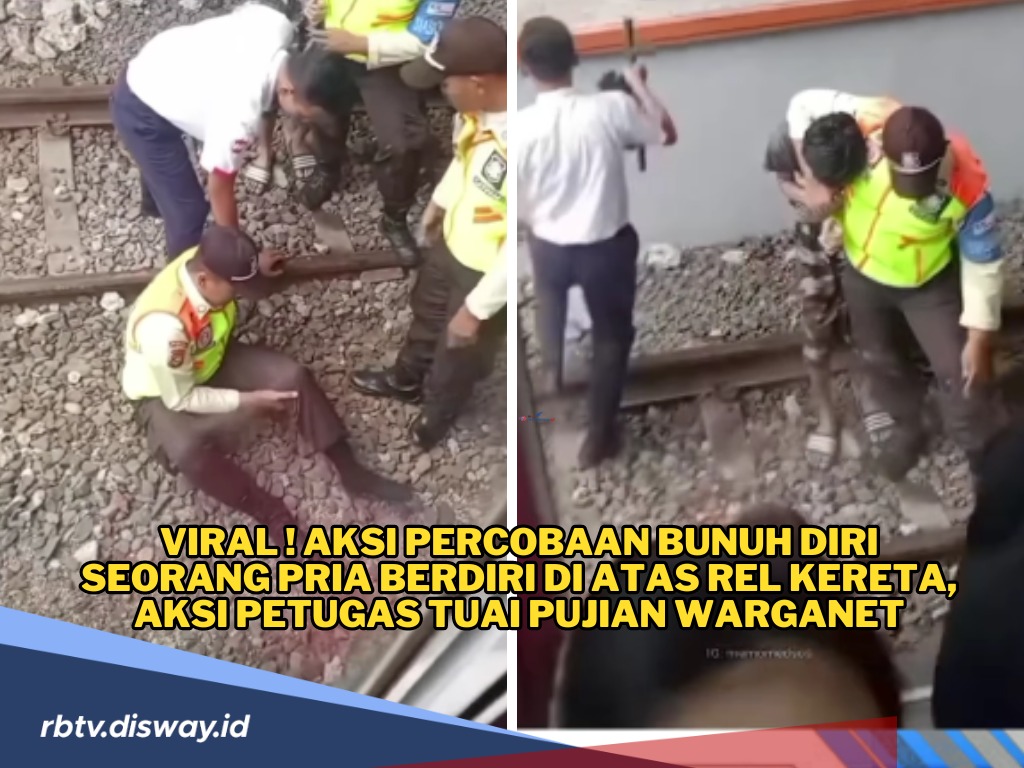 Viral Percobaan Bunuh Diri Seorang Pria Berdiri di Tengah Rel Kereta Berhasil Digagalkan Petugas Stasiun Depok