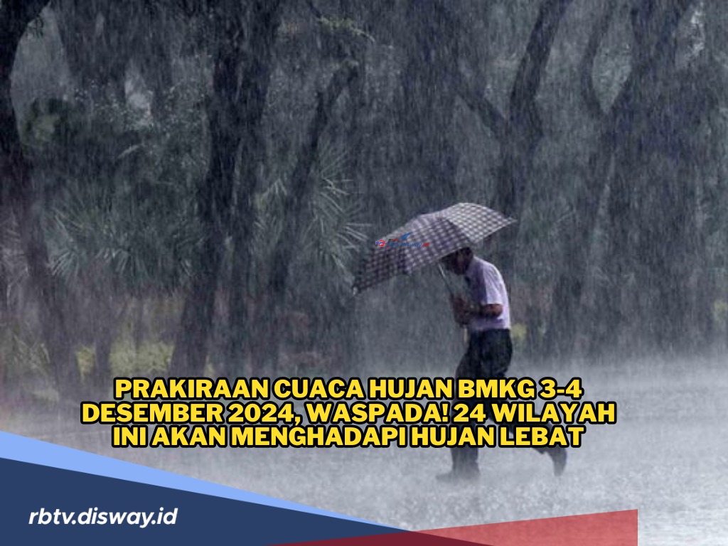 Prakiraan Cuaca Hujan BMKG 3-4 Desember 2024, 24 Wilayah Ini Akan Menghadapi Hujan Lebat