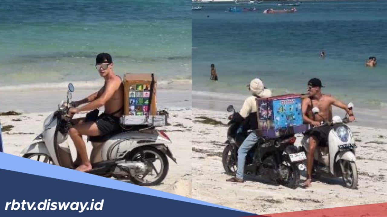 Viral! Pembalap Profesional Moto2 Filip Salac Keliling Pantai Lombok Jualan Eskrim