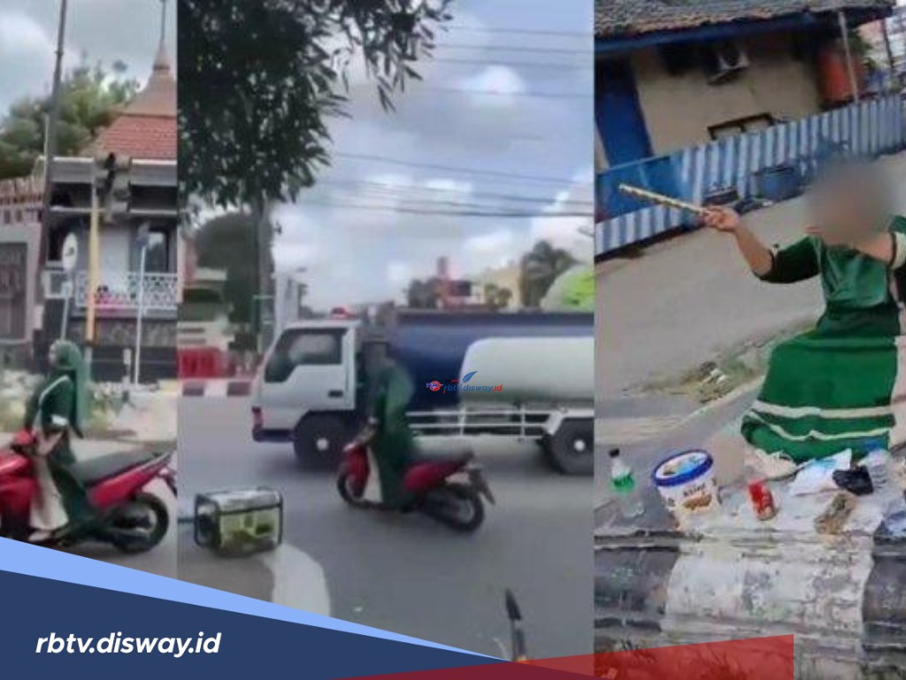 Bikin Khawatir, Emak-emak Bawa Motor Ugal-ugalan di Jalan Sambil Berdiri, Ternyata Ini Identitasnya