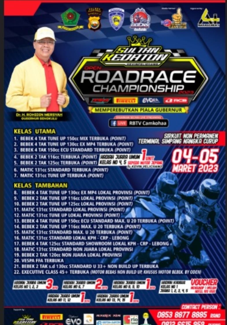 Kejurda Roadrace Championship Piala Gubernur, di Rejang Lebong 4-5 Maret