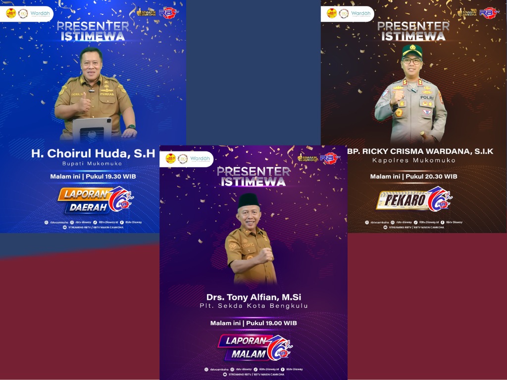 HUT RBTV ke 16, Bupati Mukomuko, Kapolres dan Sekda Tampil Gagah Bawakan Program Berita 