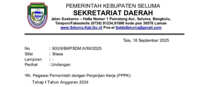 Simak Tanggal Pembagian SK PPPK Tahap I Kabupaten Seluma dan Pakaian yang Wajib Digunakan