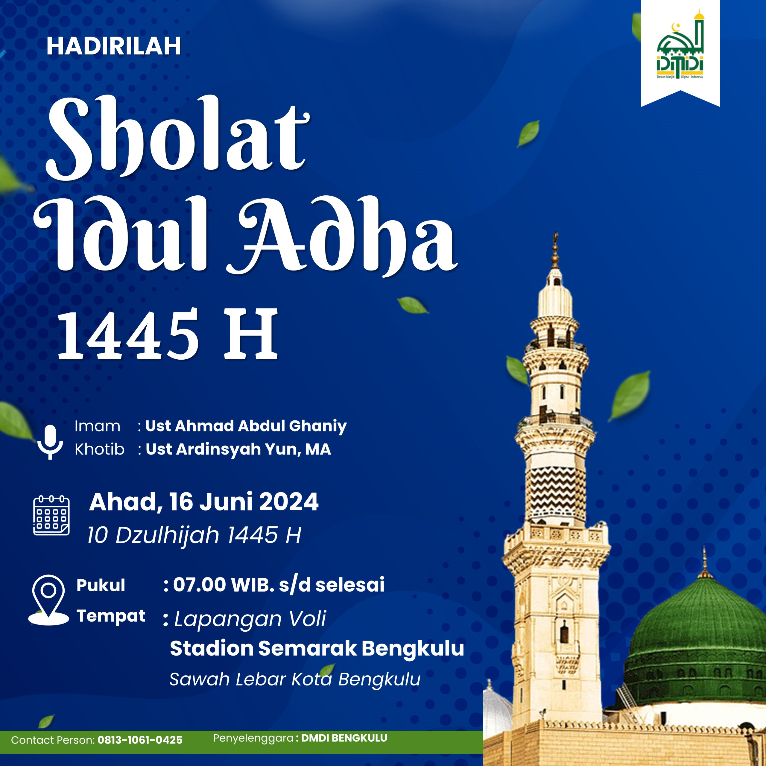 Minggu 16 Juni, Dewan Masjid Digital Indonesia Bengkulu Gelar Sholat Idul Adha 2024 Di Stadion Semarak