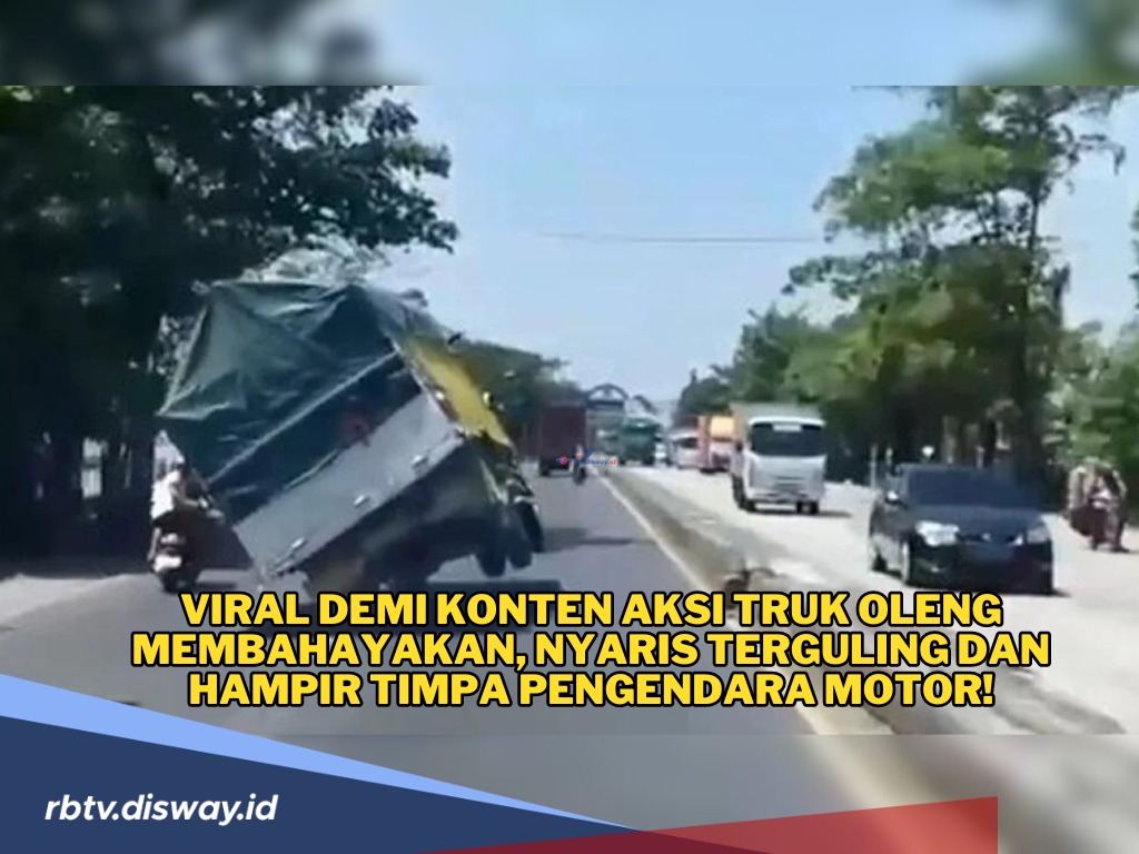 Demi Konten, Aksi Sopir Truk Ugal-ugalan Nyaris Terguling dan Timpa Pengendara Motor!