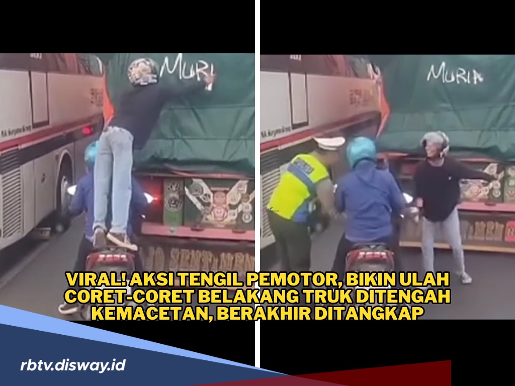 Aksi Tengil Pemotor, Coret-coret Belakang Truk Ditengah Kemacetan, Pelaku Ditangkap