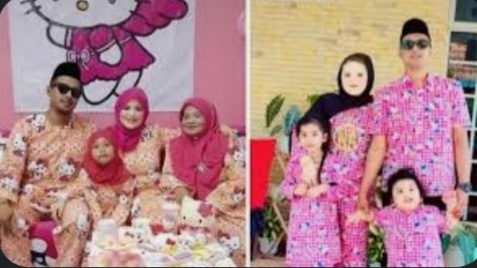 Suami Idaman, Rela Tiap Lebaran Ikut Istri Pakai Baju Hello Kitty    