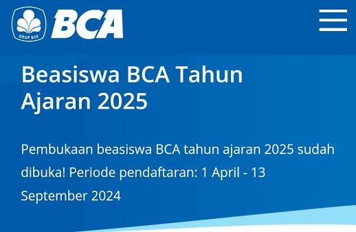 Link Daftar Beasiswa BCA 2025, Berikut Syarat Daftar Kuliah Gratis untuk Lulusan SMA/SMK