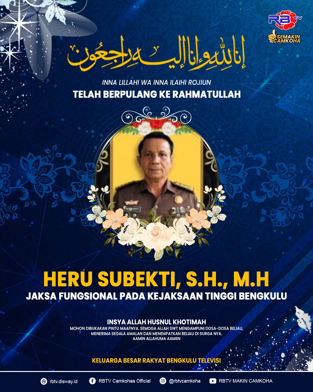 Kejati Bengkulu Berduka, Seorang Jaksa Humanis Tutup Usia