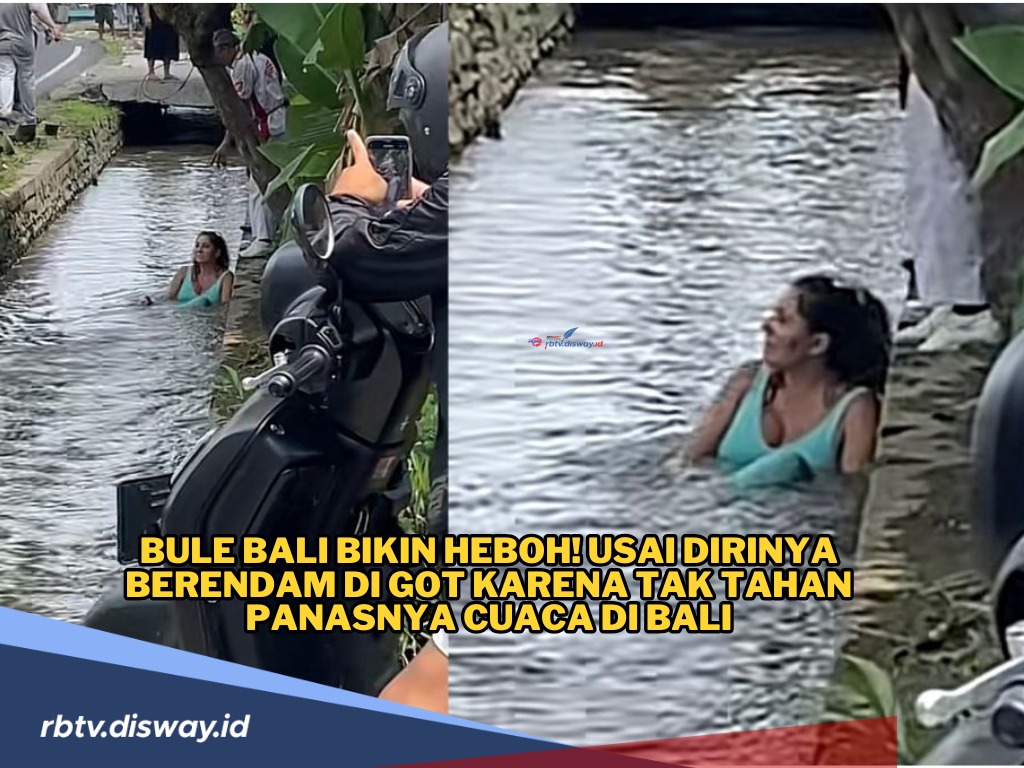 Bule Pakai Dres Hijau Tosca Berendam di Selokan Pinggir Jalan Raya, Aksinya Viral