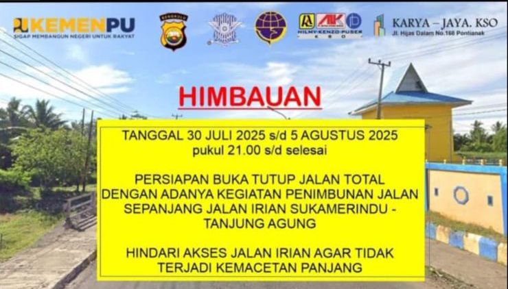 Malam Ini Jalan Tanjung Agung Ditutup Total, Warga Diminta Mencari Jalan Alternatif