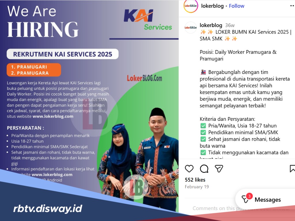 Lowongan Kerja Lulusan SMA/SMK di KAI Services, Terakhir 5 November 2025, Ada 7 Lokasi Wilayah Penempatan