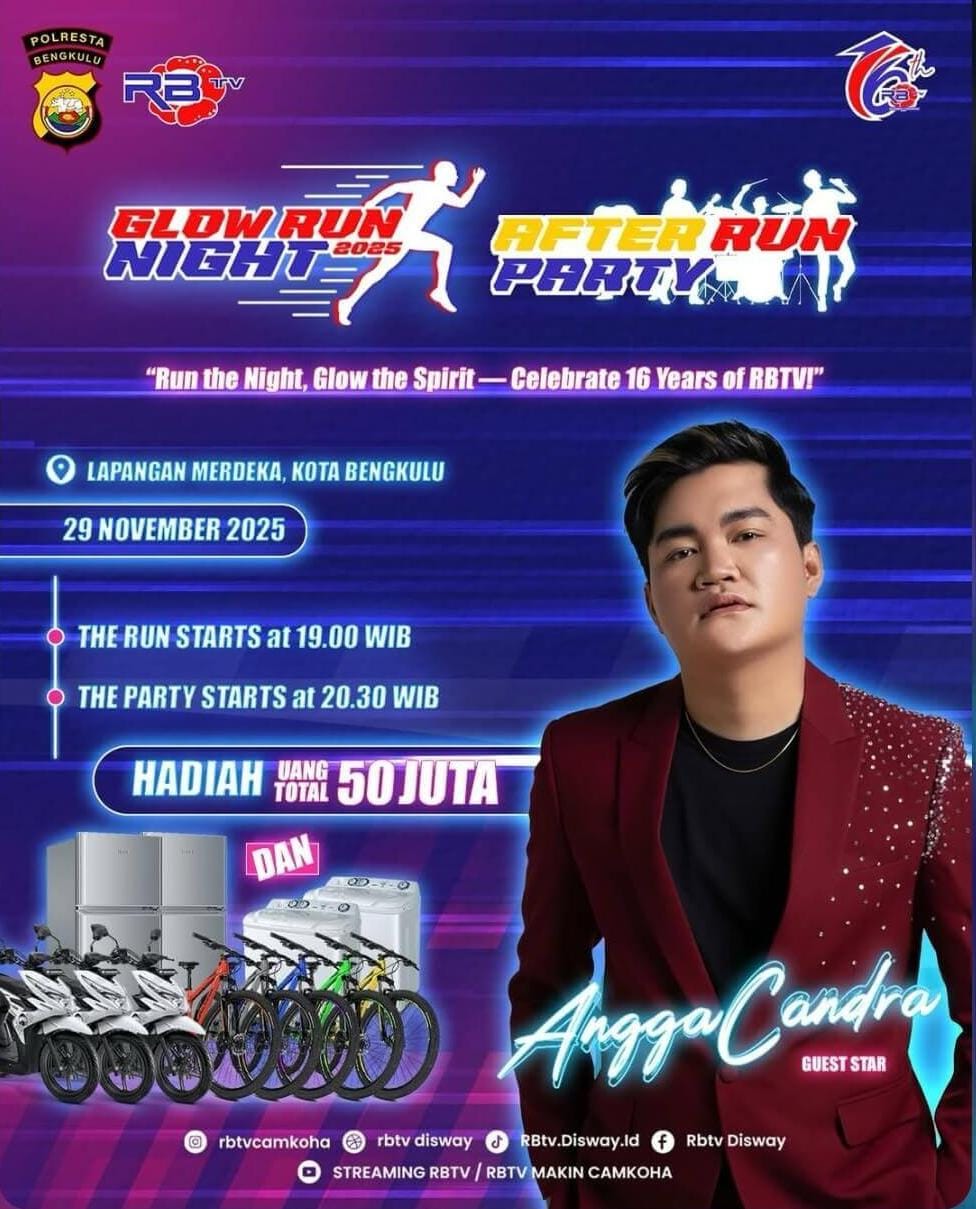 Artis Top Angga Candra Siap Hibur Warga Bengkulu di Glow Run Night RBTV X Polresta