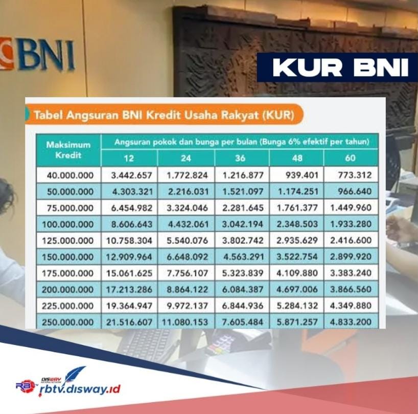 Tabel Angsuran KUR BNI 2024, Pinjam Rp 50 Juta Gratis tanpa Jaminan, Bunga 0,5 Persen