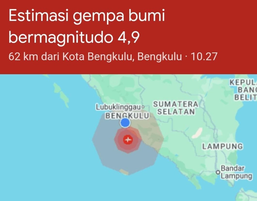 Warga Bengkulu Panik, Gempa Magnitudo 4,9 Mengguncang Minggu Siang