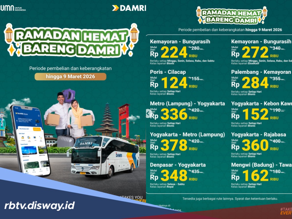 Mudik Lebaran Hemat Bareng Damri! Ini Daftar Harga Tiket Bus Damri Lebaran 2026