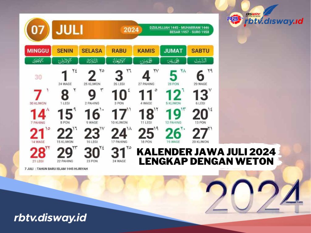 Kalender Jawa Bulan Juli 2024 Lengkap dengan Weton, Bulan Besar Dalam Penanggalan Jawa