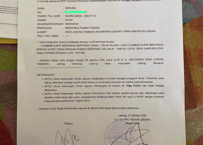 Pengumuman Kehilangan Sertifikat Tanah