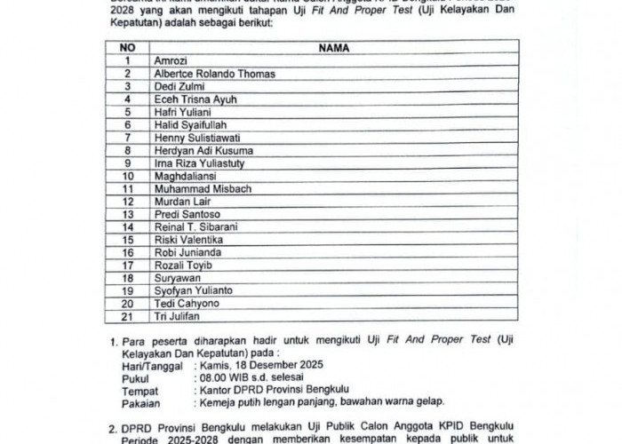 Ini 21 Peserta Seleksi KPID Lolos ke Tahap Fit and Proper Test