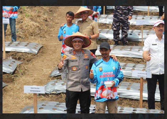 Kapolda dan Plt Bupati Rejang Lebong Tanam Bawang di Simpang Nangka