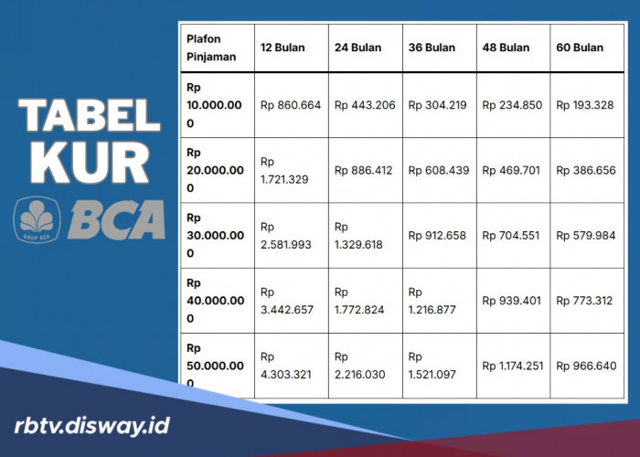 Tabel Lengkap KUR BCA Rp 10-500 Juta dengan Bunga 6 Persen per Tahun