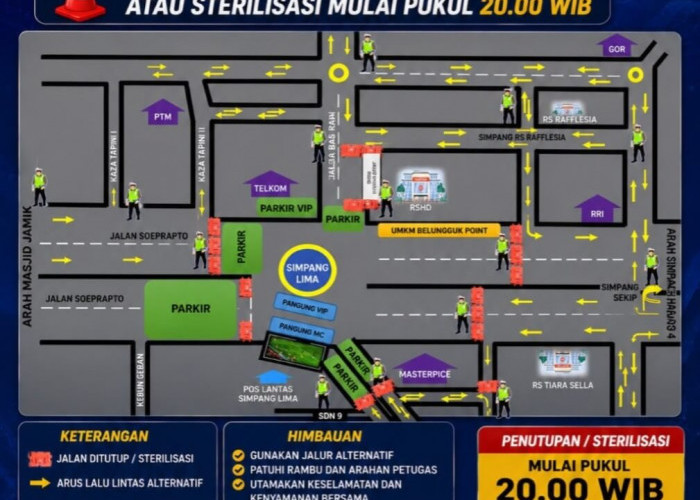 Nobar Final Piala Dunia 2026, Kawasan Simpang 5 Kota Bengkulu Tutup Total Sejak Pukul 8 Malam