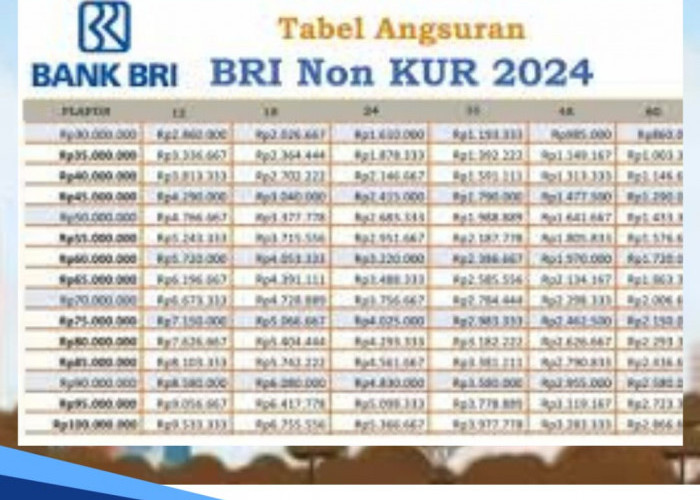 Tabel Angsuran BRI Non KUR 2024, Pinjaman Rp 60 Juta, Bunga 1 Persen per Tahun