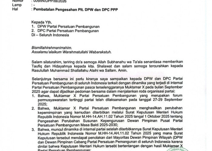 SK DPP Batalkan Plt, Muswil PPP Bengkulu Dinilai Tidak Sah