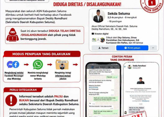 Waspada Penipuan! Akun Facebook Sekda Seluma Deddy Ramdhani Diretas