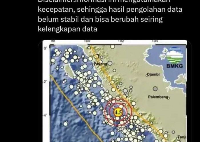 Gempa Rabu Subuh di Bengkulu, Magnitudo 4,5 Berpusat di Bengkulu Utara