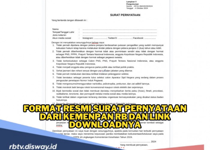 Format Resmi Surat Pernyataan dari KemenPANRB, Ini Link Downloadnya