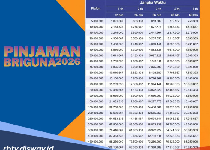 Tabel BRIguna BRI Pinjaman Rp 30 Juta dengan Tenor Panjang, Segini Angsurannya