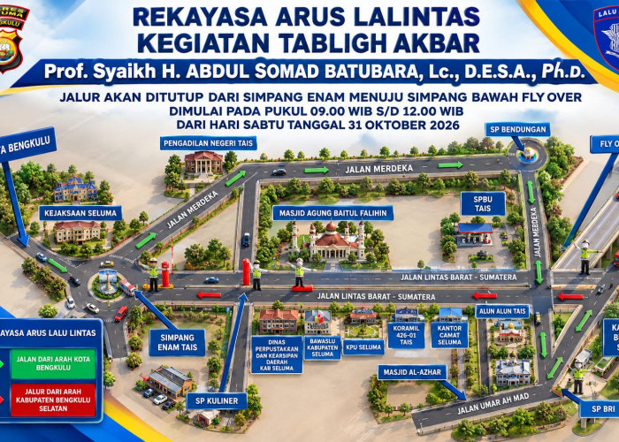 Jelang Tabligh Akbar UAS, Jalan 2 Jalur Kota Tais Seluma Steril dari Truk Besar
