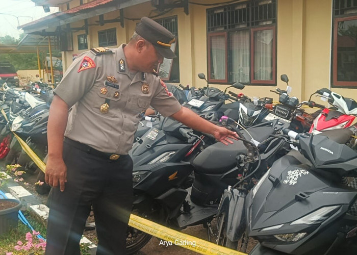 38 Sepeda Motor Knalpot Brong yang Terjaring Balap Liar Dipajang di Polres Seluma