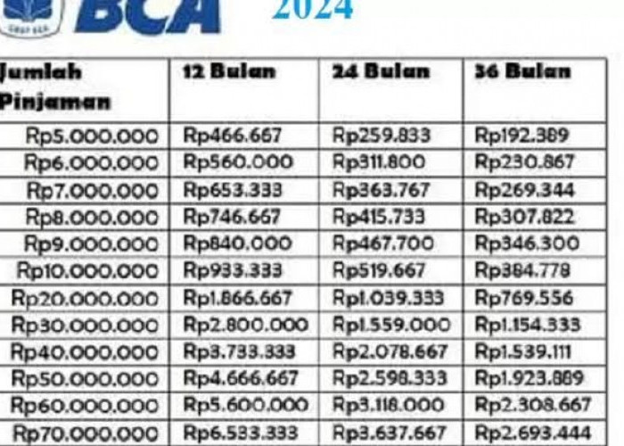 Tabel Cicilan KUR BCA 2024 Pinjaman Rp 10.000.000, Tanpa Agunan Bisa Diajukan Secara Online