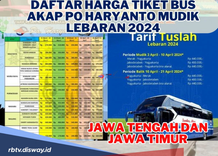 Naik 110 Persen! Cek Daftar Harga Tiket Bus AKAP PO Haryanto Mudik Lebaran 2024 Jawa Tengah dan Jawa Timur